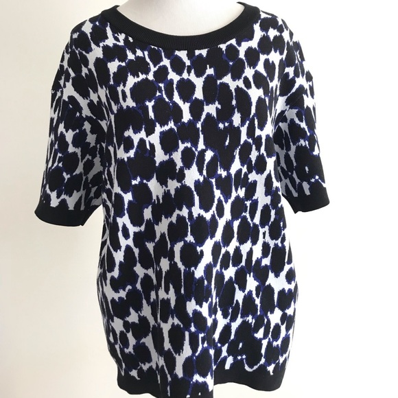 Kate Spade | Leopard Print Pullover Sweater Top Womens M Blue Knit Stretch - Picture 5 of 12
